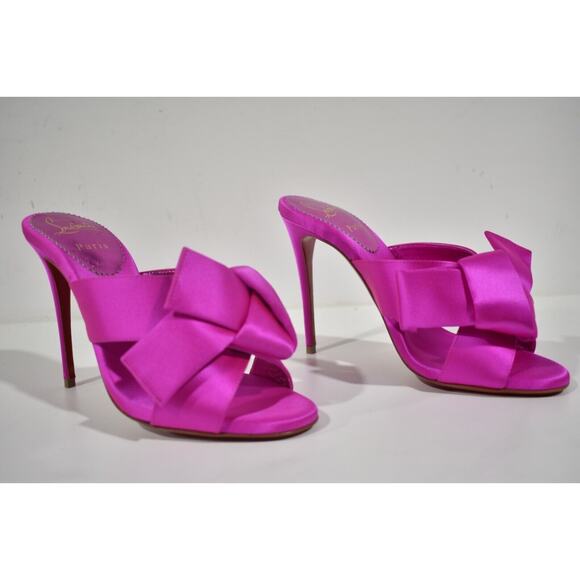 Christian Louboutin Matricia 100 Holly Pink Satin Backless Sandal Heel Pump 36 - Picture 4 of 12